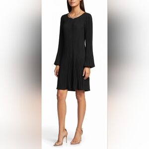 Michael Kors Black Pleated Midi Dress with Bishop Sleeves